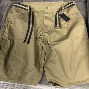 PJ brand Men's Olive Green Casual Chino Shorts with Webbing Belt